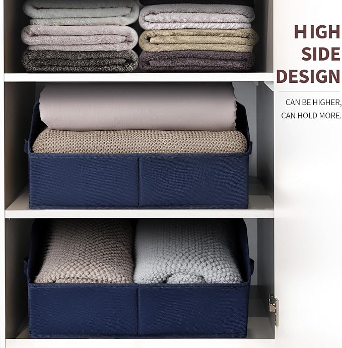 Closet Baskets for Shelves Trapezoid - Decorative Storage Baskets with Handle, Closet Bins for Organization, Shelf Storage Bins for Clothes, Books, Home, Office, 3 Pack, Navy Blue - Image 4