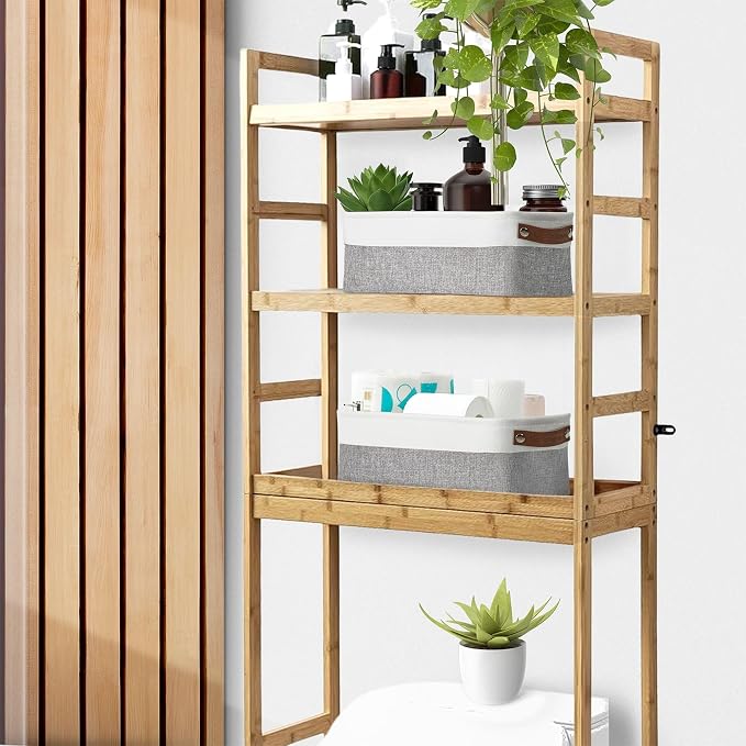 DECOMOMO Narrow Storage Bins, Small Storage Baskets for Shelves 4 Pack | Baskets for Organizing Bathroom, Toilet Tank, Gifts (Grey and White) - Image 6