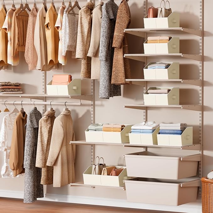 Organizer Bins Cube Storage - Trapezoid Storage Bin 6 Pack, Fabric Baskets for Organizing, Large Storage Basket for Shelves, Closet Organizers for Toys, Clothes, Towels (Beige) - Image 4