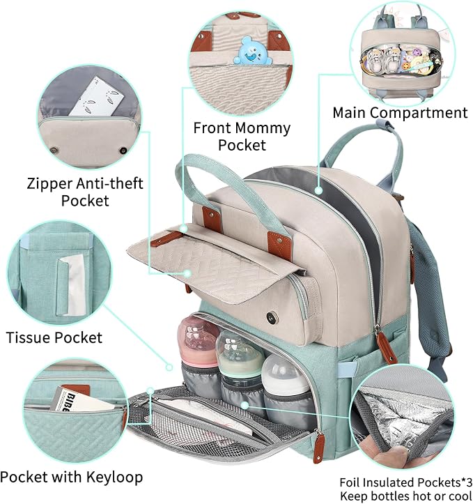 Legestori Diaper Bag Backpack, Baby Diaper Bag for Girls Boys, Multipurpose Baby Backpack for Women, Large Baby Essentials Travel Bag with Insulated Pockets and Stroller Straps - Image 5