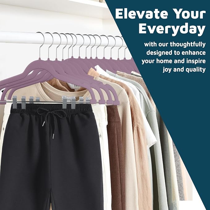 Lifemaster Velvet Skirt Hangers – with Adjustable Clips, 360 Degree Swivel Hook, and Non-Slip Shoulder Notch, Holds Up to 10 lbs, for Organizing Skirt, Pants, Dress, and Clothes, Pack of 10, Purple - Image 3
