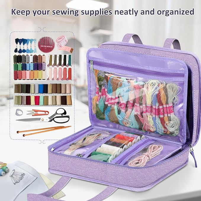 FINPAC Sewing and Craft Supplies Storage Tote Bag with Clear Pockets | Large Art Organizer Caddy Travel Packing Shoulder Bag for Knitting, Sewing Accessories - Image 4