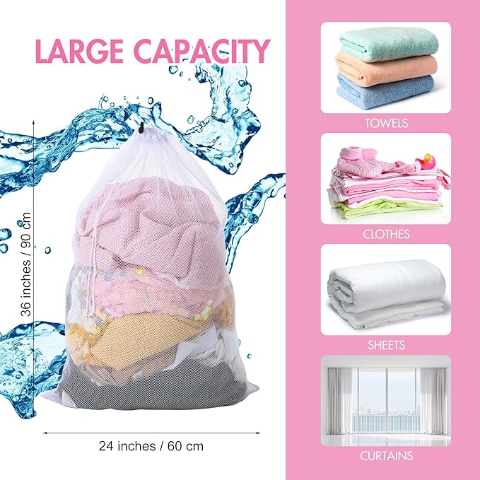 Berlune 30 Pack Large Mesh Laundry Bags | Oversized breathable mesh bags help sort and transport laundry for dorms, rentals, laundromats and facilities. - Image 2