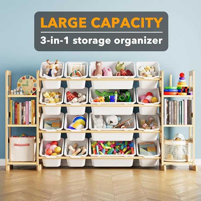 SpaceAid Toy Storage Organizer with 6 Shelves and 16 Bins, Toy Organizers Storage Bookshelf, Kids Bin Shelf Toys Box Bookcase for Bedroom Playroom Organization Room Decor, White - Image 3