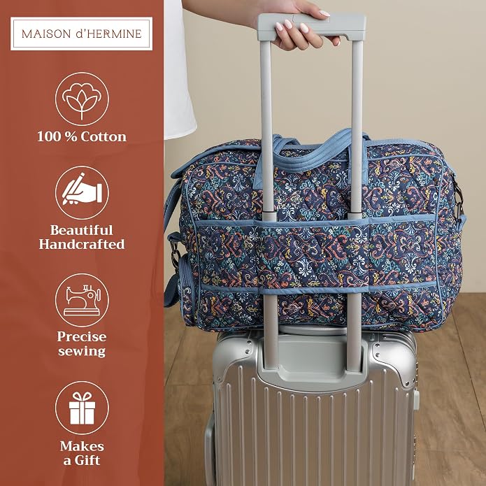 Maison d' Hermine Weekender Bags for Women Cotton Quilted Duffel Overnight Luggage Weekend Bag for Men Gym Gifts Travel | Overnight Luggage Weekend Bag for Men Gym Sports Gifts Duffle bag Business Travellers Trip Spring Summer - Image 2