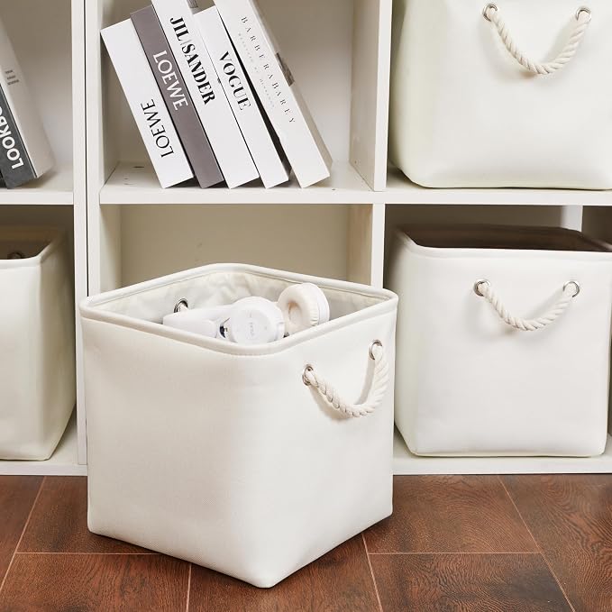 11 Inch 6 Pack Cube Storage Bins with Handles | Foldable Storage Basket,Fabric Storage Basket,Storage cube baskets suitable for the Home & Office(White) - Image 4