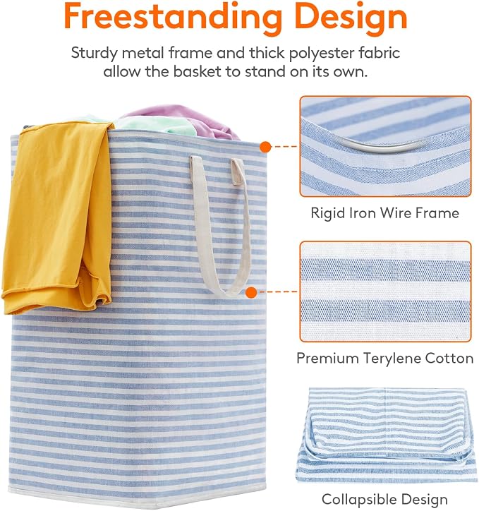 Lifewit 3 Pack Laundry Basket 80L Each, Collapsible Clothes Hamper with Reinforced Handles, Freestanding Waterproof Design for Bedroom and Laundry Room, Blue 240L Total - Image 2