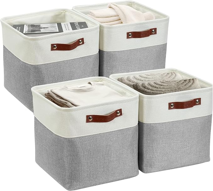 DECOMOMO Cube Storage Bin 11x11, Fabric Storage Bins | 4 Pack, Storage Baskets for Shelves, Kallax Storage Cubes (Grey & White) by DECOMOMO