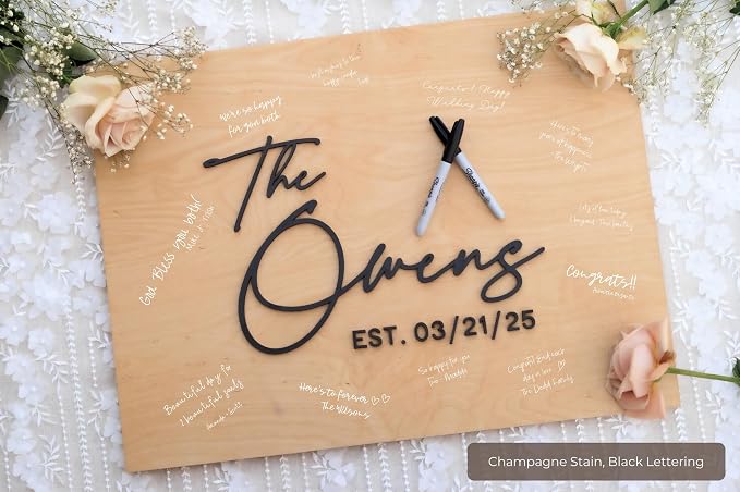 Personalized Last Name Guest Book, Unique Guest Book Sign, Custom Alternative Guest Book, Wooden Guest Book, Wedding Ceremony Guestbook Sign (Design 1) - Image 7