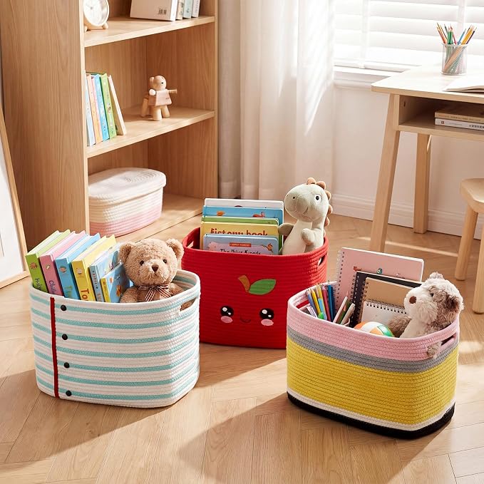 FoldTier 3 Pack Back to School Storage Bins Cute Large Teacher Woven Baskets Storage Return to School Treasure Box for Kid Daycare Elementary Preschool Book Closet Shelf Nursery Decor 15 x 9 x 10 Inch - Image 6