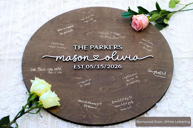 Personalized Round Guest Book Alternative Sign, Unique Guest Book Sign, Custom Alternative Guest Book, Wooden Guest Book, Wedding Ceremony Guestbook Sign (Design 2) - Image 2