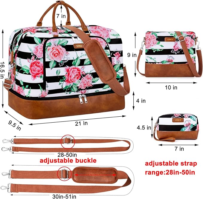 TIBES Travel Weekender Bag for Women, Overnight Bag with Shoe Compartment | 3PCS Large Travel Duffel Bag for Gym, Travel, Hospital, Business Trip, Carry On Tote, Wet & Dry Separation, Water Resistant - Image 7