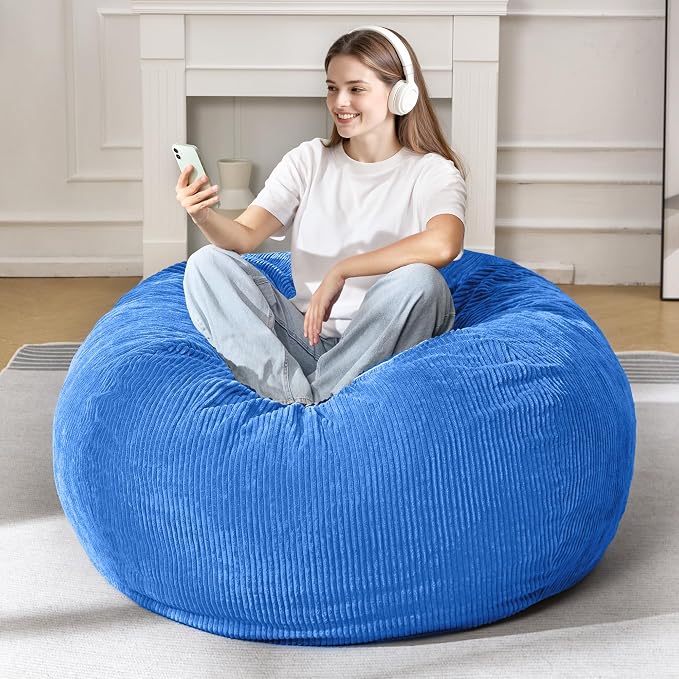 3FT Bean Bag Chair for Adults,3' Big Teardrop Beanbag with Filler | Beanbag Chair with Memory Foam Filled,Bean Bags with Handy Handle&Machine Washable Cover for Living Room,Bedroom-Blue - Image 3