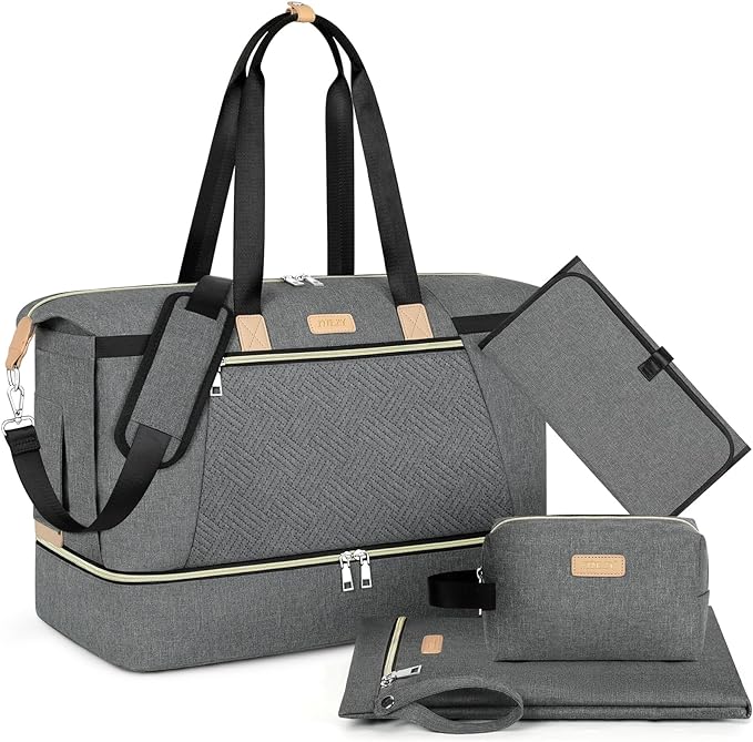 Diaper Bag Tote for Baby 7PCS, Large Mommy Bag with Portable Changing Pad | Multifunctional Hospital Bags for Labor and Delivery with Pacifier Case and Organizer Pouches,Travel Baby Bag for Boy Girl by ITIEZY