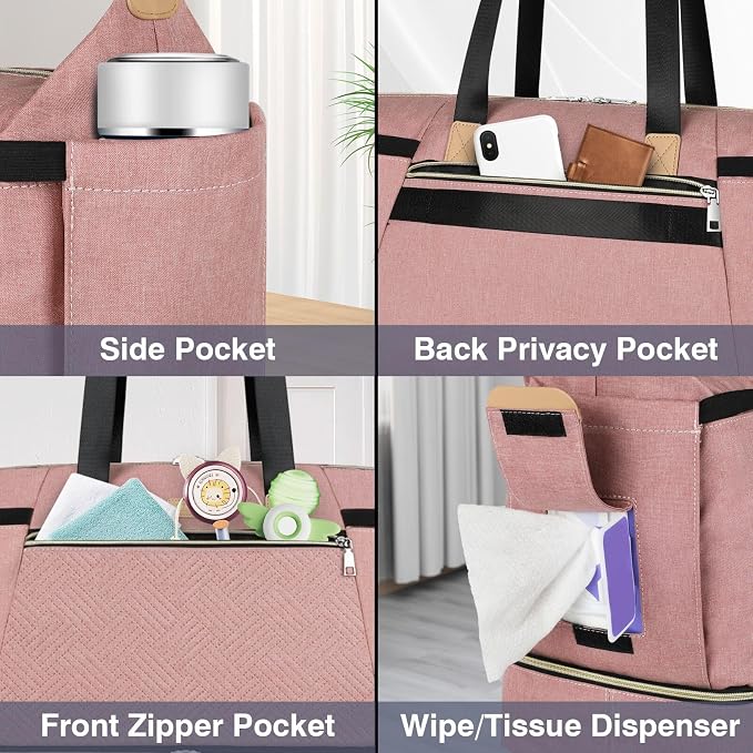 Diaper Bag Tote for Baby 7PCS, Large Mommy Bag with Portable Changing Pad | Multifunctional Hospital Bags for Labor and Delivery with Pacifier Case and Organizer Pouches,Travel Baby Bag for Boy Girl - Image 6