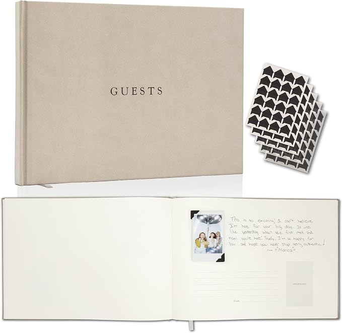 Large Photo Guest Book (Taupe) - Up To 240 Photo Slot | Fits Instant Photos | 11.5" x 8.5" Party Memory Book | Includes Photo Corner Stickers | 120 Lined Pages | Neutral Color Photo Booth Sign In Book by ModernAlbumDesigns