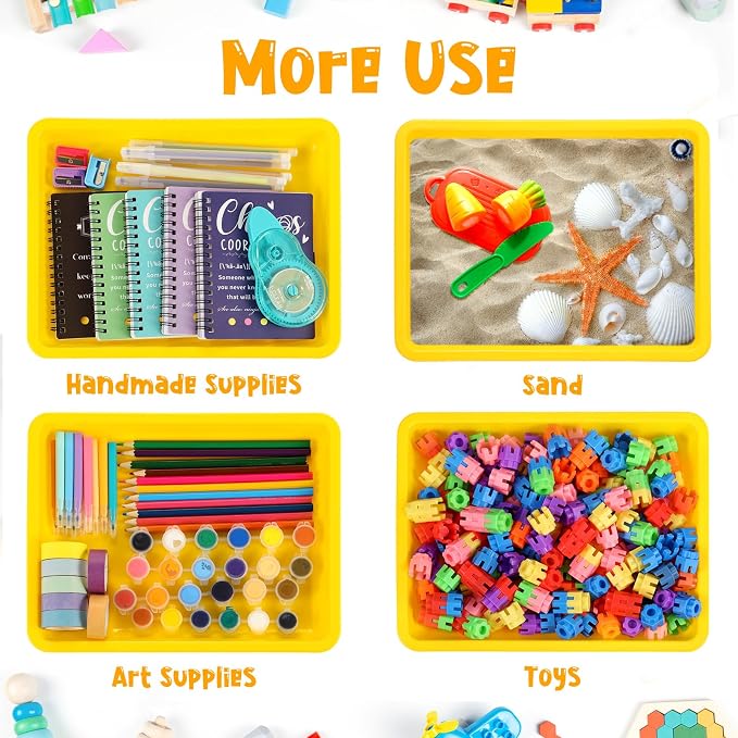 Maitys 24 Pcs Plastic Art Tray 11x8.7x1 Inch Activity Craft Tray,Yellow | Classroom Serving Trays, Stackable Storage, Sand Trays for School Painting Beads Crafts DIY Projects - Image 4