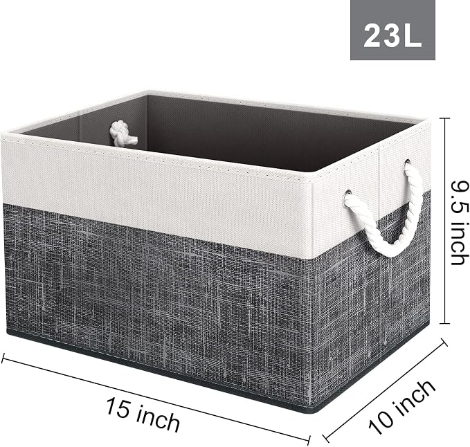 Storage Bins 4-Pack, Foldable Storage Baskets for Organizing Toys, Books, Shelves, Closet, Large Storage Box with Rope Handles, Sturdy Organizer Bins, White & Black - Image 2