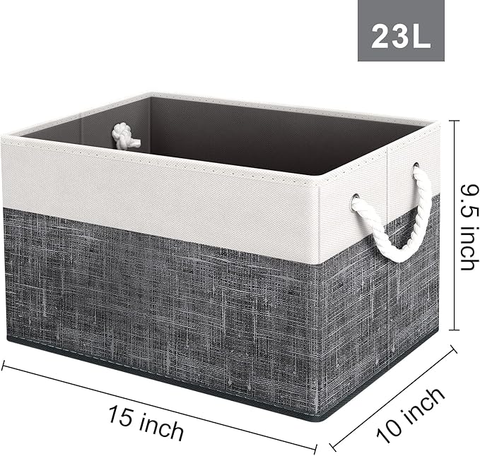 Storage Bins 2-Pack, Foldable Storage Baskets for Organizing Toys, Books, Shelves, Closet, Large Storage Box with Rope Handles, Sturdy Organizer Bins, White & Black - Image 2
