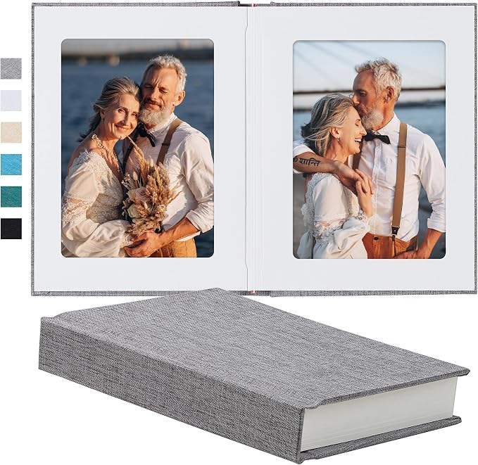 Pssoss 5x7 Photo Album with Writing Space, Linen Cover, 30 Photos, Gray | High-GSM writable pages with easy slip-in pockets for weddings, baby photos, family memories, travel, and anniversaries. by Pssoss