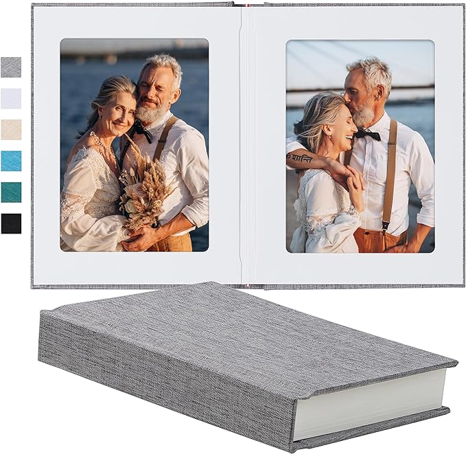 Pssoss 5x7 Photo Album with Writing Space, Linen Cover, 20 Photos, Gray | High-GSM writable pages with easy slip-in pockets for weddings, baby photos, family memories, travel, and anniversaries. by Pssoss