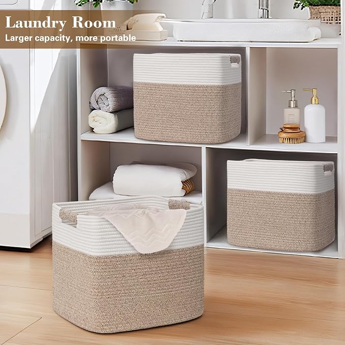 15×13 Inch Storage Cubes, 3 Pack Cube Storage Bins for Organizing, Cotton Rope Woven Baskets for Shelves, Bathroom, Kids Room, Closets, Baby Nursery - Image 7
