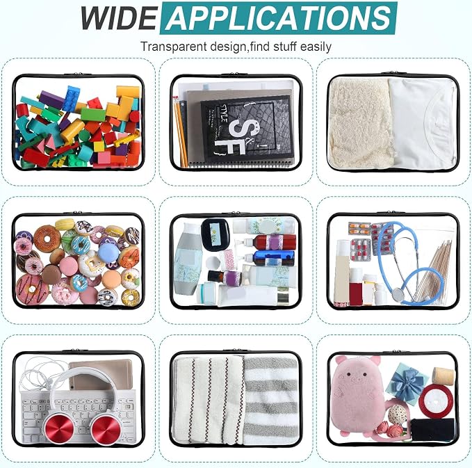 Sanwuta 6 Clear Hard Zipper Case,Black,12.6 X 9 X 2 Inch | Pencil Case Pouches ,Makeup Bag,Plastic Toiletry Diaper Bag ,Travel Toy Storage,Waterproof Organizer Bins - Image 7