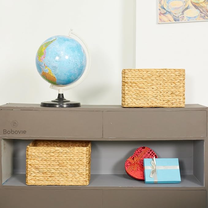 Large Wicker Storage Baskets, Set of 3, Water Hyacinth Basket Organizer, 14.2x10.2x8.7H Inches -Great Storage Solution for Shelf and Pantry Storage - Image 8