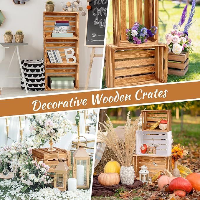 BOBOKA Set of 6 Decorative Wood Crates Nesting Storage Container, 6 Size Farmhouse Decorative Wooden Storage Boxes, Rustic Wooden Crates for Storage, Display, Christmas Decorations - Image 6