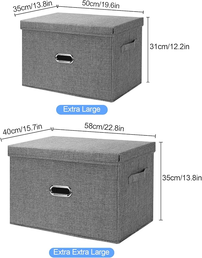 Large Linen Fabric Foldable Storage Bins with Removable Lid and Handles, Washable Storage Box Organizer Containers Baskets Cube with Cover for Bedroom,Closet,Office (Khaki, XXL(2-Pack)) - Image 7