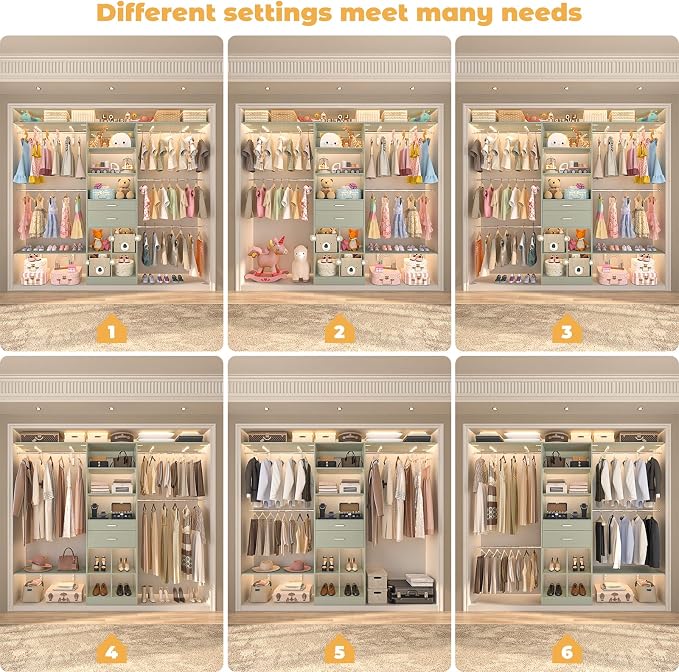 Closet System - 4.75-8FT Closet Organizer System with Wooden Drawers & Cube Storage Organizer, Up To 96" Closet Systems for Nursery & Walk-In Closets with Cuttable Hanging Shelving, Crab Green - Image 5