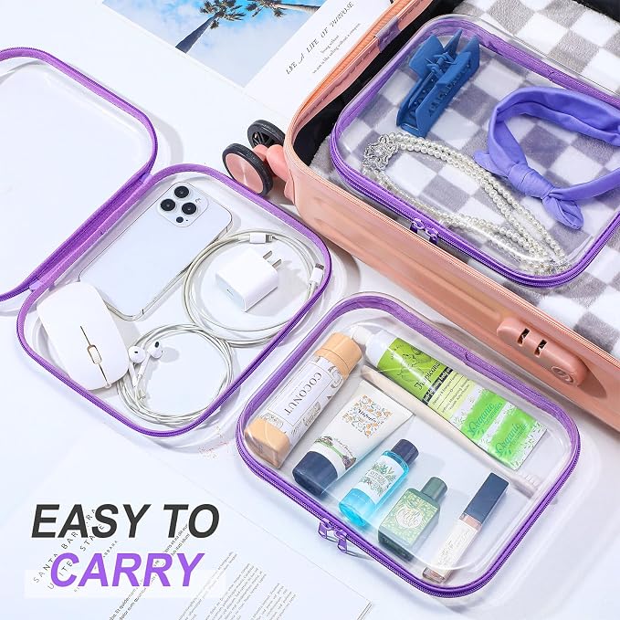 Sanwuta 6 Clear Hard Zipper Case,Purple,9.84 X 7.87 X 2 Inch | Pencil Case Pouches ,Makeup Bag,Plastic Toiletry Diaper Bag ,Travel Toy Storage,Waterproof Organizer Bins - Image 6