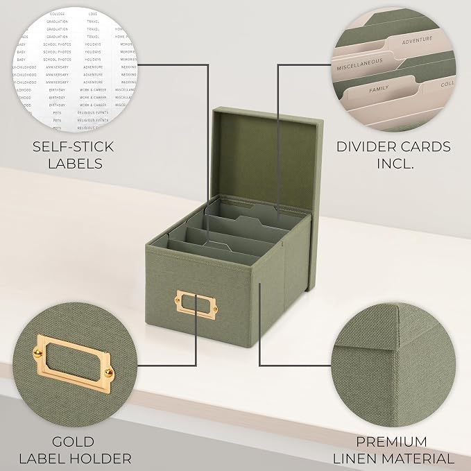 Decorative Photo Storage Box - Sturdy Linen Organizer Holds 850 4x6 Photos | Organizer with Dividers Stores Up to 850 Pictures - Portable Scrapbook Storage Containers with Lid - Image 6