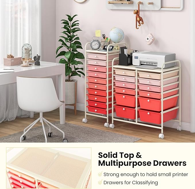 Giantex 12 Drawer Rolling Storage Cart Tools Scrapbook Paper Office School Organizer (Pink Gradient) - Image 8