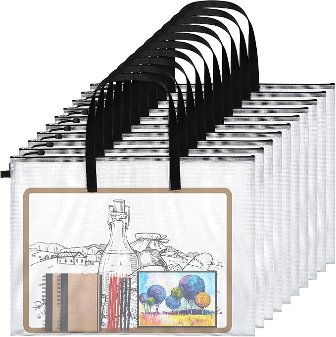 Frienda 10 Pieces Art Portfolios Bags Waterproof Portfolios Posters Storage Supply Bags with Zipper and Handle for Art Artworks, Bulletin Boards, Charts and Teaching for Back to School (24x36 Inches) by Frienda
