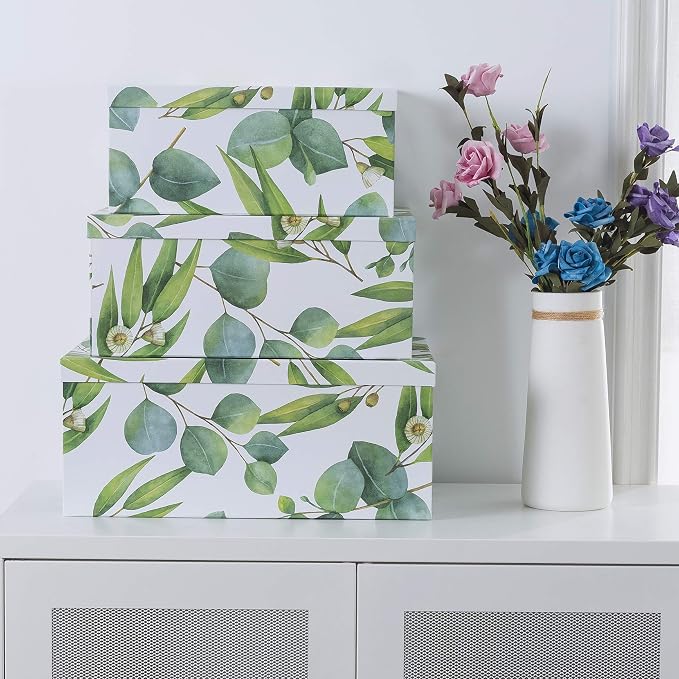Soul & Lane - Sprigs of Green Decorative Storage Boxes with Lids, Set of 3 | Large Green Nesting Cardboard Boxes for Keepsakes, Photos and Gifts, Memory Containers for Home Decor and Organization - Image 2