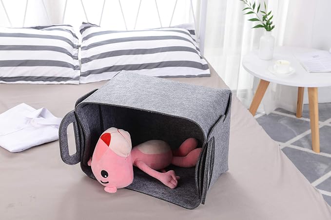 Minoisome Storage Basket Felt Storage Bin Collapsible& Convenient Box Organizer with Carry Handles for Office Bedroom Closet Babies Nursery Toys Laundry (Gray, 15.7inch（L）×11inch（W）×10inch（H）) - Image 4