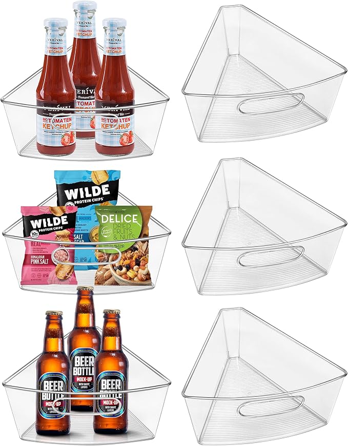 Lazy Susan Organizer Bins for 32"-33" Diameter Corner Cabinet Lazy Susan, 6 Pack, Clear Plastic Cabinet and Pantry Storage Bin, 1/8 Wedge-Food Safe, BPA Free by JOWBOOW