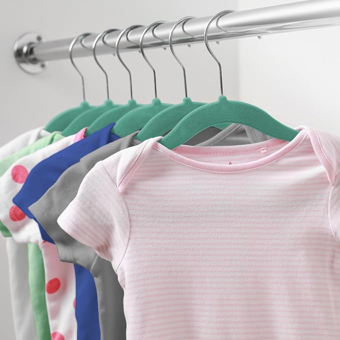 Casafield 50 Velvet Baby Hangers - 11" Size for Infant & Toddler Clothes - Teal - Image 6