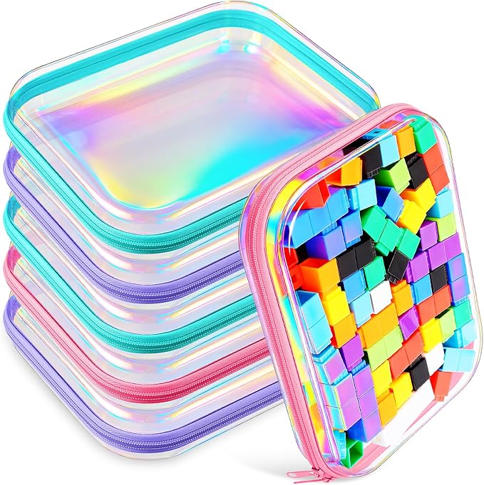 Sanwuta 6 Clear Hard Zipper Case,Holographic,9.84 X 7.87 X 2 Inch | Pencil Case Pouches ,Makeup Bag,Plastic Toiletry Diaper Bag ,Travel Toy Storage,Waterproof Organizer Bins by Sanwuta