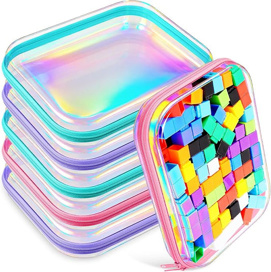 Sanwuta 6 Clear Hard Zipper Case,Holographic,9.84 X 7.87 X 2 Inch | Pencil Case Pouches ,Makeup Bag,Plastic Toiletry Diaper Bag ,Travel Toy Storage,Waterproof Organizer Bins by Sanwuta