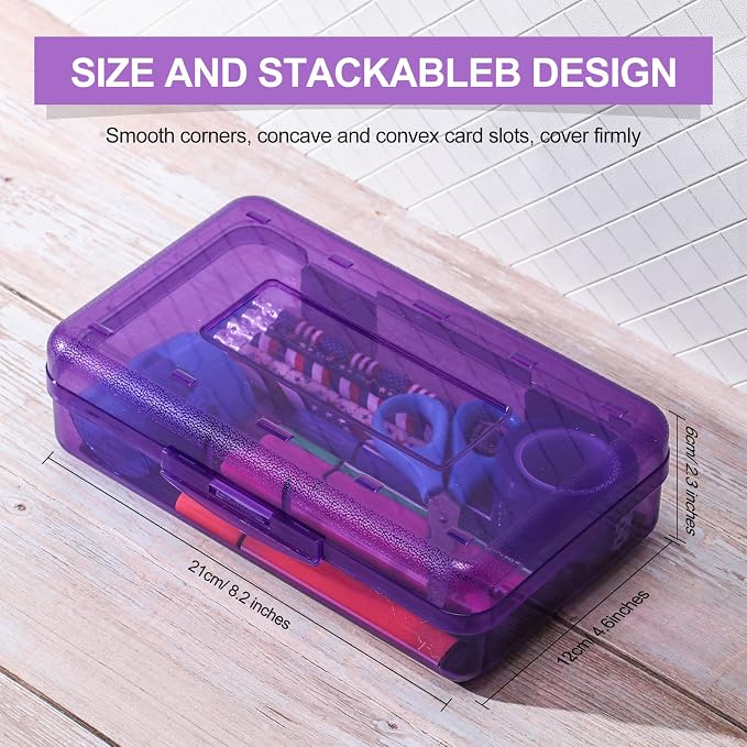 Leelosp 12 Pack Pencil Boxes Bulk, Large Plastic Case,Purple | Stackable Hard Storage Box with Snap Lid for School Classroom, Desk Drawer Organizer, Crayons Markers Kids Supplies - Image 2