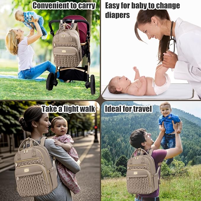 Tealari Diaper Bag Backpack,Stylish Baby Diaper Bag,Waterproof Travel Diaper Backpacks Baby Bags with Changing Pad,Stroller Straps,Insulated Pockets (Khaki) - Image 7