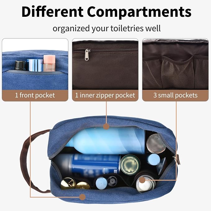 Litvyak 50L Canvas Duffle Bag for Travel Weekender Gym Overnight Carry-on | Expandable, Eco Certified, Leather Accents, Toiletry Bag Inclued, Travel Duffel Weekend Luggage Bag for Women Men, Blue - Image 8