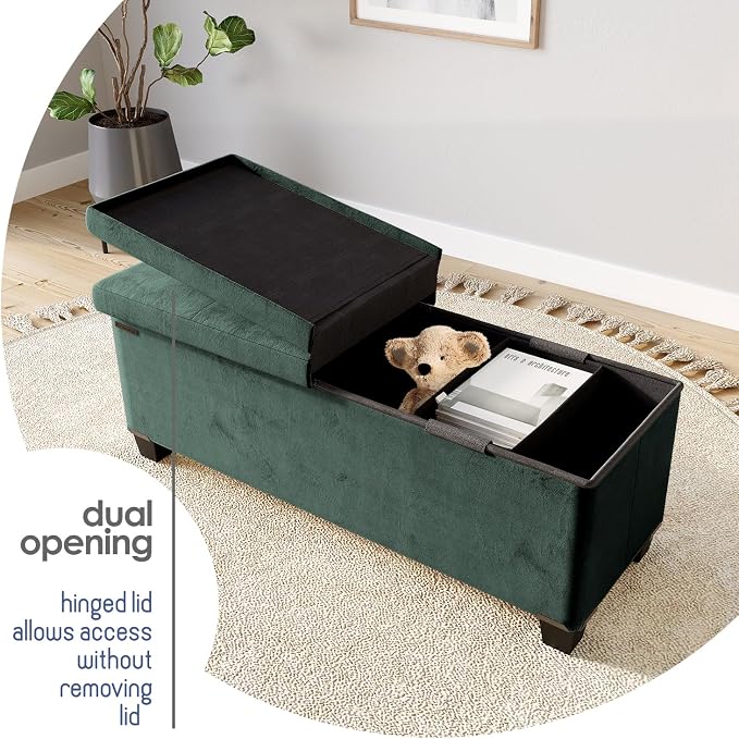 Storage Ottoman Bench with Bins, 43-in Storage Bench for Bedroom End of Bed, Folding Foot Rest Ottoman for Living Room Max 660lbs, Velvet Ottomans, Green - Image 9