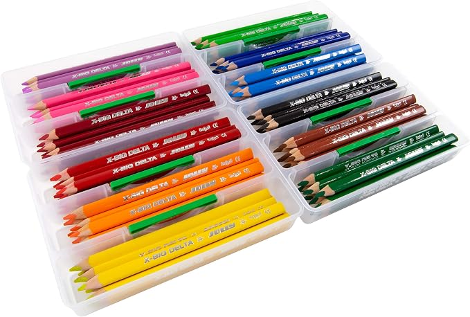 JOLLY X-Big-Delta Nursery Case, Triangular Colouring Pencils, 96 Colouring Pencils in 12 Colours, in Practical Helkelbox with Lid, Removable Pen Compartments, Shatterproof and Childproof Colouring by JOLLY