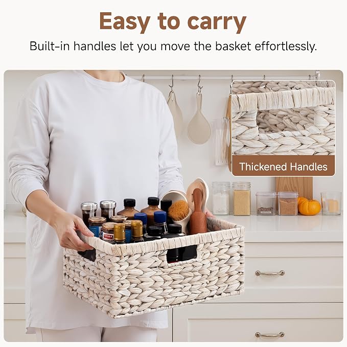 StorageWorks Pantry Baskets, Water Hyacinth White Wicker Baskets, 1-Pack | Wicker Storage Baskets for Organizing,Pantry Organizers and Storage,White Basket with Handle,White Woven Basket,Wicker Basket - Image 3