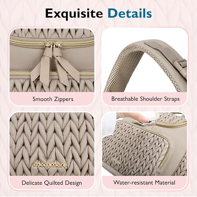 mommore Diaper Bag Backpack, Stylish Mini Baby Bag with Changing Pad | Insulated Pockets & Stroller Straps Small Diaper Backpack Compact Maternity Bag for Baby Essentials, Hospital & Daily Work - Image 6