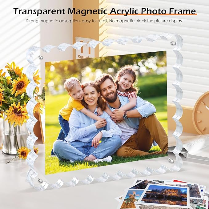 Chivalral 8x10 Scalloped Acrylic Photo Frame 3 Pack,15+15mm Desktop Holders | With magnetic frames,vertical & horizontal keepsakes for weddings,birthdays,Christmas and anniversary celebrations - Image 5