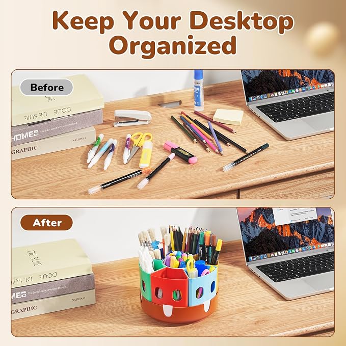 GAMENOTE Rotating Art Supply Organizer, Lazy Susan Caddy, Small | Rotating organizer keeps markers, crayons and craft supplies visible and easy to reach on classroom or home desks - Image 8